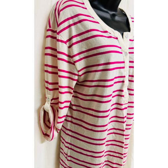 Banana Republic Women Top Blouse Size Medium Pink White Stripe 3/4 Roll Tab New - Picture 5 of 10